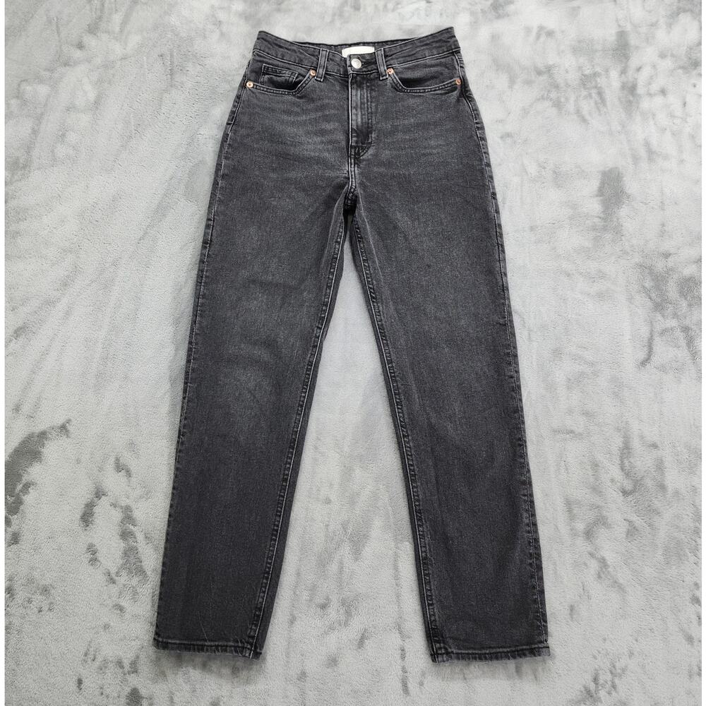 H&M Jeans Womens 2 Washed Black High Rise Tapered Ankle Mom Stretch Casual